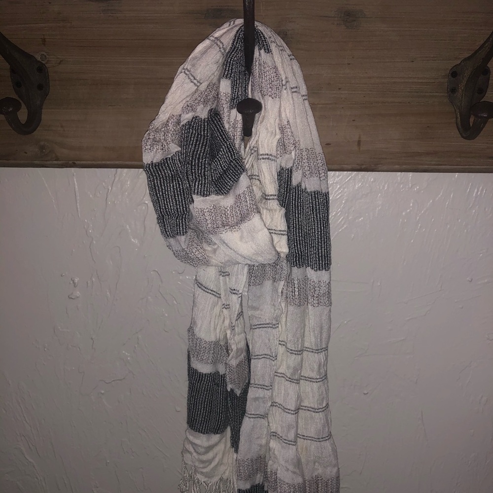 White Summer/Spring Scarf with Striped Detail
